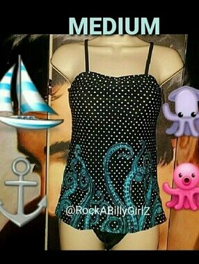 Too Fast Blue Octopus Tentacles Swimsuit w Padded Bra, Tummy Control & Skirt
